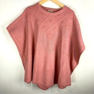 LOFT Ribbed Knit‎ Wool Blend Pullover Poncho Shawl Sweater Blush Pink Size M/L